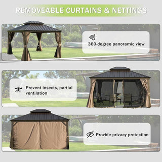 Hardtop Gazebo with Galvanized Steel Double Roof, Metal Gazebos with Drainage System Patio Pergola for Patio Deck Backyard,Curtain and Netting