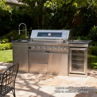 44-Inch Deluxe 6-Burner 85,000 BTU Stainless Steel Outdoor Kitchen Island Grill With Wine Cooler, Rotisserie & Granite Countertops