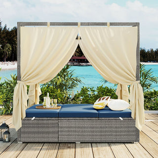 Adjustable Outdoor Sun Lounger with Canopy, Multi-Position Recliner & Removable Cushion, 3 Colors Patio Pool Garden Chaise Lounge Chair
