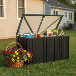 Large Outdoor Metal Storage Box, Heavy Duty Weatherproof Storage Chest for Garden, Patio, Backyard Tools & Equipment