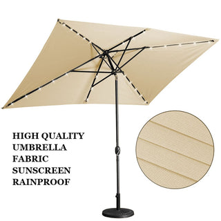 10Ft Outdoor Rectangular Umbrella with 26 Solar-Powered LED Lights, Crank and Tilt
