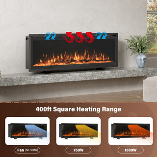 50/60/72-Inch Wall-Mounted & Recessed Electric Fireplace with Overheat Protection, Black