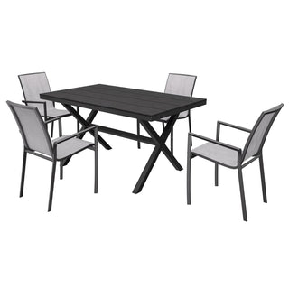 5-Piece Outdoor Aluminum Dining Set with Teslin Chairs & Plastic Wood Tabletop – Weather-Resistant Patio Furniture Set for Garden & Backyard