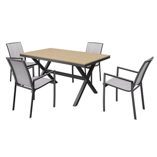 5-Piece Outdoor Aluminum Dining Set with Teslin Chairs & Plastic Wood Tabletop – Weather-Resistant Patio Furniture Set for Garden & Backyard