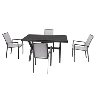 5-Piece Outdoor Aluminum Dining Set with Teslin Chairs & Plastic Wood Tabletop – Weather-Resistant Patio Furniture Set for Garden & Backyard