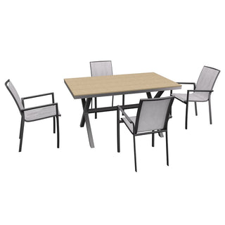 5-Piece Outdoor Aluminum Dining Set with Teslin Chairs & Plastic Wood Tabletop – Weather-Resistant Patio Furniture Set for Garden & Backyard