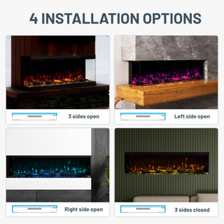 Panoramic 3-Sided Multi-Color LED Flame Wall-Mounted & Recessed Electric Fireplace