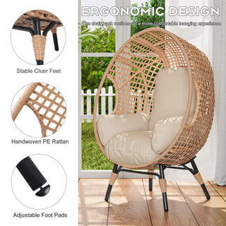 Outdoor Hanging Egg Chair with Stand, 400 lbs Capacity Patio Swing Chair, PE Rattan Wicker Lounge Chair with 8-Inch Thick Cushion,