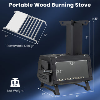 Patented Portable Wood Camping Burning Stove Heater Tabletop Fire Pit with 2 Cooking Positions