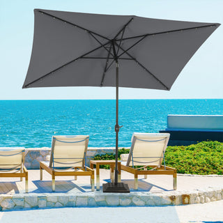 10Ft Outdoor Rectangular Umbrella with 26 Solar-Powered LED Lights, Crank and Tilt