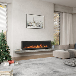 50/60/72-Inch Wall-Mounted & Recessed Electric Fireplace with Overheat Protection, Black