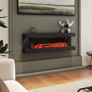 50"/60"/72" Wall-Mounted Electric Fireplace with Suspended LED Lighting, Modern Indoor Fireplace for Living Room