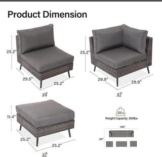 8 Piece PE Rattan Outdoor Sectional Sofa Set, All Weather Wicker Patio Conversation Set with Thick Cushions for Garden, Poolside, Backyard – Beige/Gray