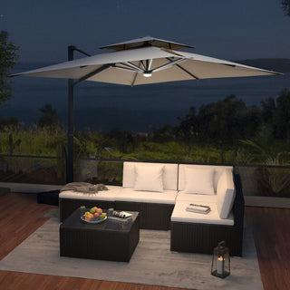 10FT Aluminum Cantilever Patio Umbrella with Removable LED Light Strips for Outdoor Shade