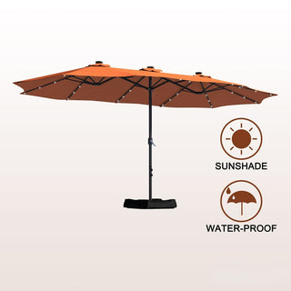 15FT Rectangular Outdoor Umbrella with LED Lights & Base – Day-to-Night Patio Shade for Backyard & Garden