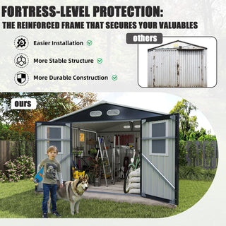 8x8 ft Outdoor Storage Shed with 4 Windows, Lockable Double Doors & Weather-Resistant Steel Frame – Garden Tool Shed
