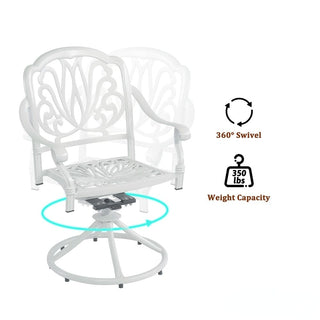 2-Piece White Cast Aluminum Outdoor Patio Swivel Dining Chairs for Garden, Deck & Backyard