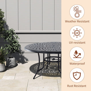 51" Round Cast Aluminum Outdoor Dining Table with Umbrella Hole – Patio Table for Porch & Backyard
