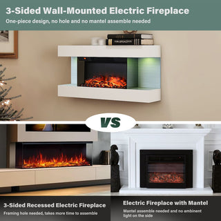 32"/50"/60"/72" Wall-Mounted Electric Fireplace with Suspended LED Lighting, Modern Indoor Fireplace for Living Room