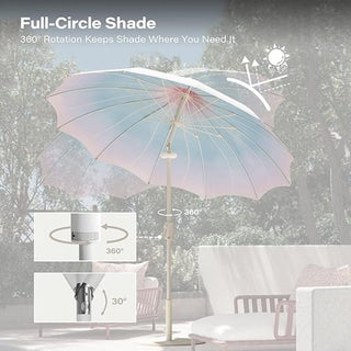 9FT Outdoor Gazebo Style Patio Umbrella With Lighting Function, Petal-Shaped Canopy, 360-Degree Rotation, And Tilt Adjustment