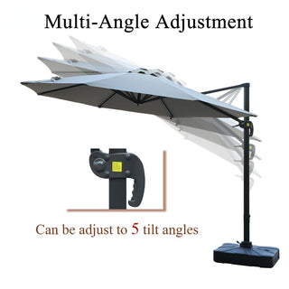 11ft Solar LED Cantilever Patio Umbrella with Base – Offset Outdoor Umbrella with Crank Lift (Grey)