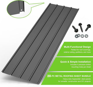 20PCS Galvanized Metal Roofing Panels with Screws – Durable Steel Roof Sheets for Pergola, Gazebo, Shed, Patio & Outdoor Structures