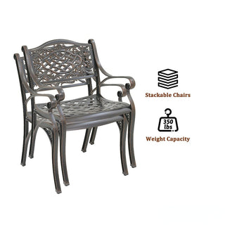 Set of 2 Vintage Cast Aluminum Outdoor Dining Chairs in Antique Bronze – Ergonomic Patio Chairs, Rust-Resistant, Weather-Resistant