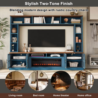 95.5" Wall Unit Entertainment Center with Bookshelves | Modern TV Stand with Electric Fireplace, Adjustable Shelves for TVs up to 80"