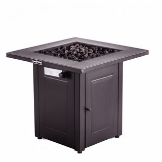 50,000 BTU Outdoor Propane Fire Pit Table, ETL Certified Gas Fire Pit with Side Door, Wood-Look Tabletop & X-Shaped Base