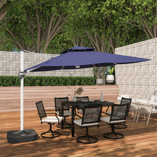 11ft Square Double-Tier Patio Umbrella with LED Lights – Red & Grey Outdoor Market Umbrella (Base Not Included)