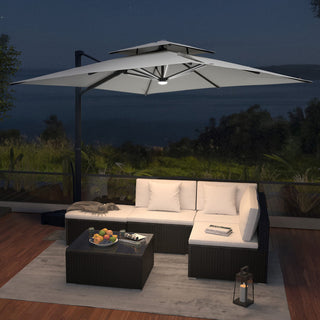 10FT Aluminum Cantilever Patio Umbrella with Removable LED Light Strips for Outdoor Shade