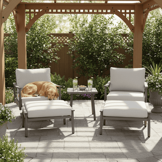 5-Piece Aluminum Outdoor Patio Conversation Set with Swivel Chairs, Ottomans & Side Table for Backyard & Poolside