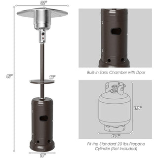 48,000 BTU Standing Outdoor Heater Propane LP Gas Steel with Table and Wheels