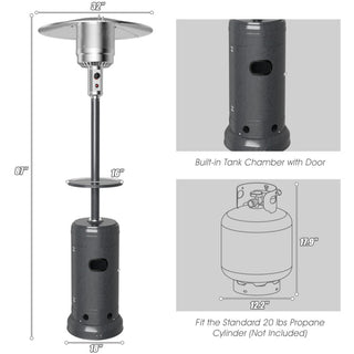 48,000 BTU Standing Outdoor Heater Propane LP Gas Steel with Table and Wheels