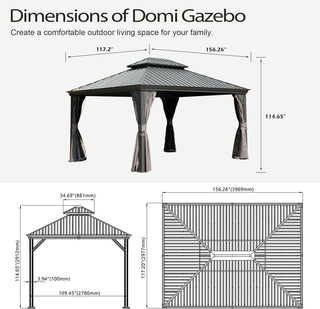 Hardtop Gazebo with Galvanized Steel Double Roof, Metal Gazebos with Drainage System Patio Pergola for Patio Deck Backyard,Curtain and Netting