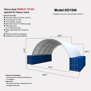 40ft x 40ft Double Frame Container Canopy – Heavy-Duty Tarpaulin Warehouse Shelter (Containers Not Included)