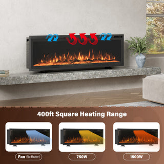 50/60/72-Inch Wall-Mounted & Recessed Electric Fireplace with Overheat Protection, Black