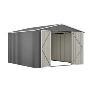 10 x 10 FT Outdoor Metal Storage Shed with Reinforced Frame, Lockable Double Doors, Heavy-Duty Garden Tool Shed for Backyard, Patio, Lawn & Outdoor Use
