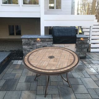 48-Inch Antique Bronze Round Tile-Top Patio Dining Table with Umbrella Hole