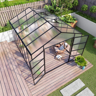 New-Design Walk-In Polycarbonate Greenhouse with Heavy-Duty Aluminum Frame – All-Season Garden & Backyard Greenhouse
