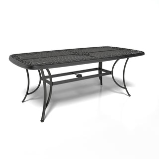 Patio Black Gold Rectangle Cast Aluminum Outdoor Dining Table with Umbrella Hole