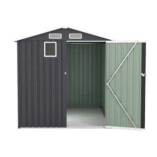 6x8 FT Outdoor Steel Storage Shed with Clear Window, Lockable Doors, Compact Metal Tool Shed for Garden, Backyard, Patio, Utility, and Bike Storage,Yellow/Grey