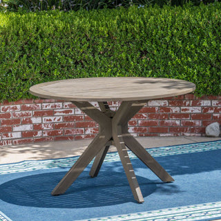 Gray Round Acacia Wood Dining Outdoor Patio Table with X-Base