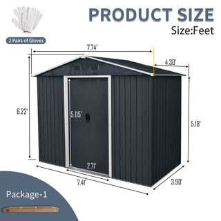 8X4 FT Outdoor Metal Storage Shed with Sliding Door and Foundation, Weatherproof Garden Tool Organizer for Backyard & Patio