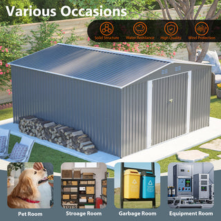 12 x 14 FT Outdoor Metal Storage Shed, Heavy-Duty Garden Tool Shed with Lockable Double Doors, Waterproof Yard Storage Building for Patio, Backyard & Lawn