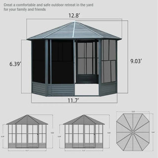 12 x 12 FT Sunroom Octagonal Solarium,Screen Houses for Outdoors Backyard with Lockable Sliding Door