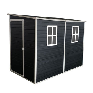 Outdoor Storage Shed with Floor Resin shed with Two-Window, Waterproof ,Lockable Doors for Patio,Yard,Lawn -Grey/Black