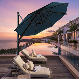 10 Ft Square Large Cantilever Patio Umbrella with 360° Rotation & Tit Adjustment and Heavy Duty Offset Polyester Canopy Deck Umbrella without base