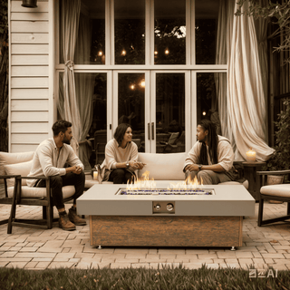 48_inch Iron Fire Pit Table with Wood Grain