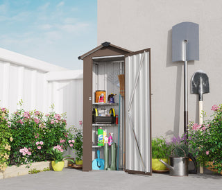 Small Metal Garden Storage Shed, Waterproof Galvanized Steel Tool Shed with Lockable Door